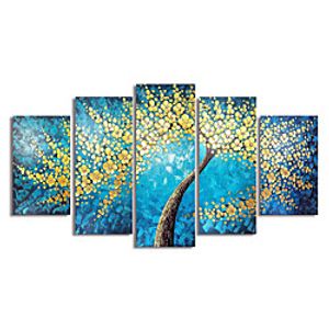 Oil Painting Hand Painted Gold Tree by Knife Canvas Painting Set of 5 Comtemporary Simple Modern with Stretcher Ready to Hang Lightinthebox