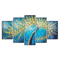 Oil Painting Hand Painted Gold Tree by Knife Canvas Painting Set of 5 Comtemporary Simple Modern with Stretcher Ready to Hang Lightinthebox - thumbnail