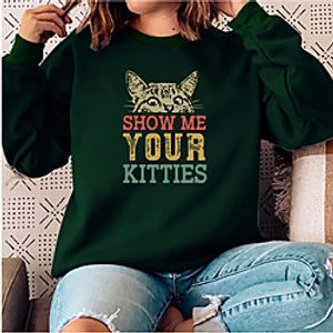 Women's Sweatshirt Cat Graphic Letter Print Sports  Outdoor Casual Daily Hot Stamping Basic 休闲套头长袖卫衣打底衫 Hoodies Sweatshirts  Wine Red Yellow Gray Lightinthebox