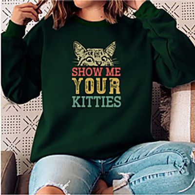 Women's Sweatshirt Cat Graphic Letter Print Sports  Outdoor Casual Daily Hot Stamping Basic 休闲套头长袖卫衣打底衫 Hoodies Sweatshirts  Wine Red Yellow Gray Lightinthebox