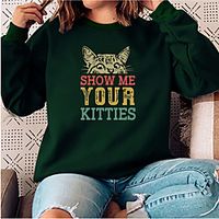 Women's Sweatshirt Cat Graphic Letter Print Sports  Outdoor Casual Daily Hot Stamping Basic 休闲套头长袖卫衣打底衫 Hoodies Sweatshirts  Wine Red Yellow Gray Lightinthebox - thumbnail