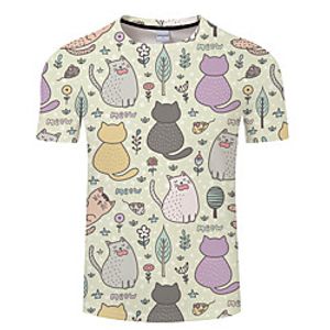 Men's Unisex Tee T shirt 3D Print Cat Graphic Prints Animal Plus Size 3D Print Print Short Sleeve Casual Tops Basic Designer Big and Tall Black / Gray Black / Navy White miniinthebox