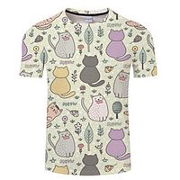 Men's Unisex Tee T shirt 3D Print Cat Graphic Prints Animal Plus Size 3D Print Print Short Sleeve Casual Tops Basic Designer Big and Tall Black / Gray Black / Navy White miniinthebox - thumbnail