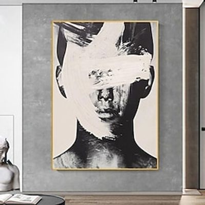 Abstract Art Black and White Modern Wall Art  Handpainted Wall Art  man Face Home Decor Home Decor No Frame Lightinthebox