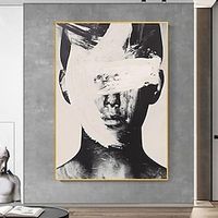 Abstract Art Black and White Modern Wall Art  Handpainted Wall Art  man Face Home Decor Home Decor No Frame Lightinthebox - thumbnail
