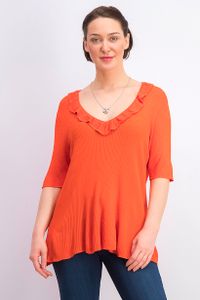 Womens Textured V-Neck Tops  Orange
