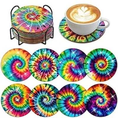 Diamond Painting Coasters Set of 6 Pcs or 8 Pcs, Round Coasters Kits with Holder DIY Diamond Art Coaster Non Slip Coaster for Adults Diamond Painting Kits Supplies Lightinthebox