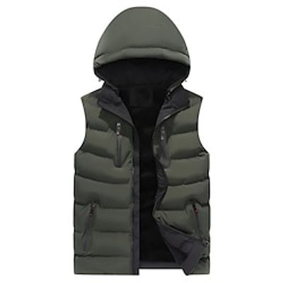 Men's Puffer Vest Quilted Vest Outdoor Daily Wear Vacation Going out Fashion Basic Fall  Winter Zipper Pocket Polyester Warm Color Block Zipper Hooded Regular Fit Black Yellow Khaki Army Green Vest Lightinthebox
