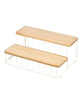 iDesign Wire and Paulownia Wood 2-Tier Can Organizer