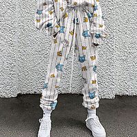 Women's Fashion Casual / Sporty Comfort Going out Weekend Active Pants Cat Animal Full Length Pocket Elastic Drawstring Design Print White Purple Yellow Green Light Green miniinthebox - thumbnail