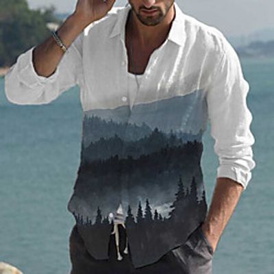 Men's Shirt Scenery Turndown Street Casual Button-Down Print Long Sleeve Tops Casual Fashion Breathable Blue / Spring / Summer miniinthebox