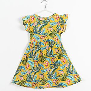 Kids Little Girls' Dress Tropical Leaf Floral Flower Loose Causal Print As Picture Midi Short Sleeve Regular Flower Basic Dresses Children's Day Fall Spring  Summer Loose 2-12 Years miniinthebox