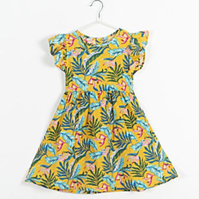 Kids Little Girls' Dress Tropical Leaf Floral Flower Loose Causal Print As Picture Midi Short Sleeve Regular Flower Basic Dresses Children's Day Fall Spring  Summer Loose 2-12 Years miniinthebox