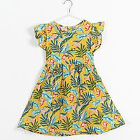 Kids Little Girls' Dress Tropical Leaf Floral Flower Loose Causal Print As Picture Midi Short Sleeve Regular Flower Basic Dresses Children's Day Fall Spring  Summer Loose 2-12 Years miniinthebox - thumbnail