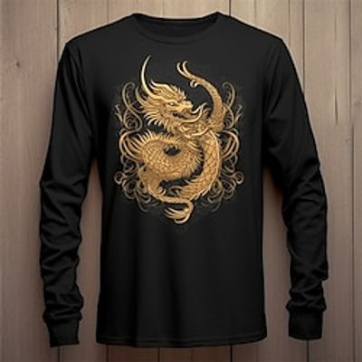 Dragon Black T shirt Tee Men's Graphic Cotton Shirt Sports Basic Shirt Long Sleeve Comfortable Tee Sports Outdoor Holiday Spring Fall Fashion Designer Clothing S M L XL XXL Lightinthebox