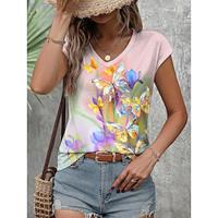 Women's Tank Top Floral Daily Print Purple Short Sleeve Elegant V Neck Summer Lightinthebox