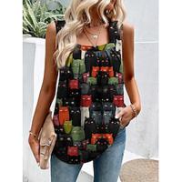 Women's Tank Top Vest Floral Casual Print Black Sleeveless Streetwear Daily Square Neck Summer Lightinthebox