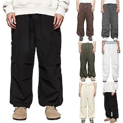 Men's Cargo Pants Cargo Trousers Pocket Drawstring Elastic Waist Plain Comfort Breathable Outdoor Daily Going out Cotton Blend Casual Big and Tall Black White Lightinthebox
