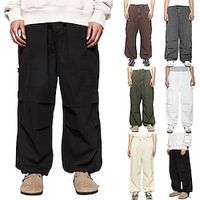 Men's Cargo Pants Cargo Trousers Pocket Drawstring Elastic Waist Plain Comfort Breathable Outdoor Daily Going out Cotton Blend Casual Big and Tall Black White Lightinthebox - thumbnail