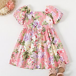 Kids Little Girls' Dress Floral Causal Festival Print Blushing Pink Knee-length Short Sleeve Princess Dresses Children's Day Summer Regular Fit 2-6 Years Lightinthebox