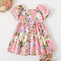 Kids Little Girls' Dress Floral Causal Festival Print Blushing Pink Knee-length Short Sleeve Princess Dresses Children's Day Summer Regular Fit 2-6 Years Lightinthebox - thumbnail