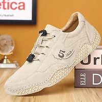 Men's Casual Shoes Retro Plus Size Handmade Shoes Walking Sporty Casual Outdoor Daily Pigskin Slip Resistant Elastic Band Black Khaki Gray Spring Fall Lightinthebox - thumbnail