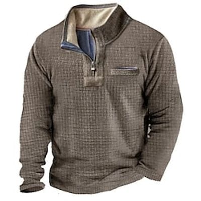 Men's Sweatshirt Quarter Zip Sweatshirt Brown Half Zip Plain Pocket Sports  Outdoor Daily Holiday Streetwear Basic Casual Fall  Winter Clothing Apparel Hoodies Sweatshirts  miniinthebox