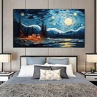 Hand painted Starry Night Sky Mountain Van Gogh style painting Textured Oil Painting Palette Knife starry sky On Canvas painting for Living Room Decor Lightinthebox