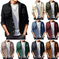 Men's Lightweight Jacket Shirt Jacket Shacket Outdoor Daily Wear Warm Fall Winter Plain Fashion Streetwear Lapel Regular Black Wine Brown Dark Grey Apricot Jacket Lightinthebox - thumbnail