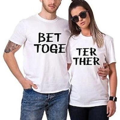 Couple Tshirt Letter 1pc Couple's Men's Women's T shirt Tee Crew Neck White Valentine's Day Daily Short Sleeve Print Fashion Casual Lightinthebox