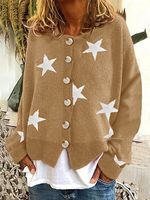 Women's Retro Knitted Sweater Five-pointed Star Button Cardigan