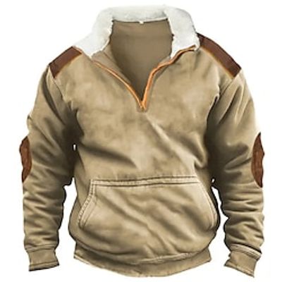 Men's Sweatshirt Quarter Zip Sweatshirt Brown Standing Collar Color Block Patchwork Pocket Sports  Outdoor Daily Holiday Streetwear Basic Casual Fall  Winter Clothing Apparel Hoodies Sweatshirts  Lightinthebox