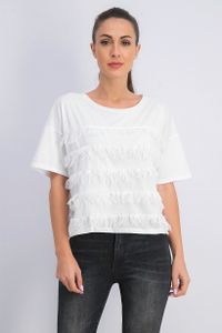 Womens Fringe Cotton T-Shirt  White