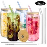 4 Glass Cups with Lids and Straws - Drinking Glasses, Glass Coffee Cups, Glass Tumbler With Lid And Straw, Glass Tumbler, Iced Coffee Cups amp; Glass Straws, Glass Coffee Cups With Lids And Straw - 16 Oz Lightinthebox - thumbnail