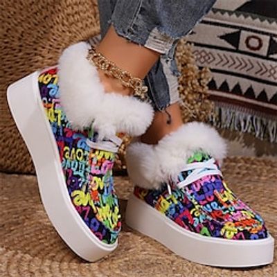 Women's Boots Slip-Ons Platform Boots Snow Boots Plus Size Daily Fleece Lined Booties Ankle Boots Platform Round Toe Casual Canvas Loafer Colorful Lightinthebox
