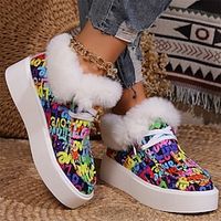 Women's Boots Slip-Ons Platform Boots Snow Boots Plus Size Daily Fleece Lined Booties Ankle Boots Platform Round Toe Casual Canvas Loafer Colorful Lightinthebox - thumbnail