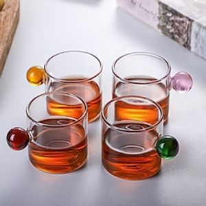 Transparent Single Layer Six Color Optional Tea Cup Small Tea Cup High Borosilicate Heat-Resistant Glass Ball Handle Glass Water Cup Lightinthebox