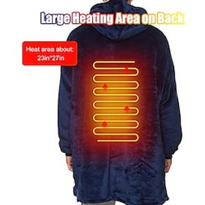 USB Heated Wearable Blanket, Oversied Lazy Hoodie with Large Heating Area on Back Cozy Sherpa Sweatshirt Therapy Heat Blacket with Hood for Sofa/ Bed/ Nightwork/ Outdoor miniinthebox