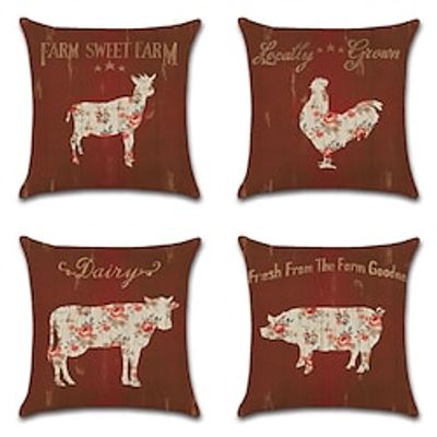 Farmhouse Double Side Cushion Cover 4PC Soft Decorative Square Throw Pillow Cover Cushion Case Pillowcase for Sofa Bedroom Superior Quality Machine Washable Lightinthebox