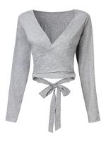 Women Sexy Bowknot V-neck Long Sleeve Solid Color Tops - thumbnail