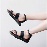 Women's Sandals Flats Platform Sandals Plus Size Daily Buckle Flat Heel Low Heel Round Toe Casual Comfort PU Ankle Strap Black Lightinthebox