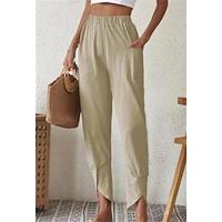 Women's Pants Trousers Linen Cotton Blend Plain Black White Casual Daily Ankle-Length Weekend Spring Summer Lightinthebox