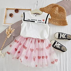 Kids Little Girls' Dress Heart Letter Mesh Print White Knee-length Sleeveless Basic Tutus  Skirts Dresses Summer Regular Fit 3-8 Years miniinthebox