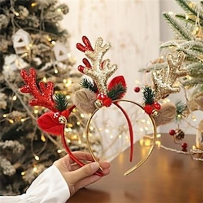 2pcs Christmas Headbands Set Glitter Reindeer Antlers Bells Pine Decor Christmas Head Hoops Stylish Party Festive Decorations Headdress Lightinthebox