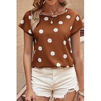 Women's T shirt Tee Daisy Vacation Weekend Print Brown Short Sleeve Fashion Round Neck Summer Lightinthebox