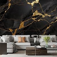 Abstract Marble Wallpaper Mural Black Glod Marble Wall Covering Sticker Peel and Stick Removable PVC/Vinyl Material Self Adhesive/Adhesive Required Wall Decor for Living Room Kitchen Bathroom miniinthebox
