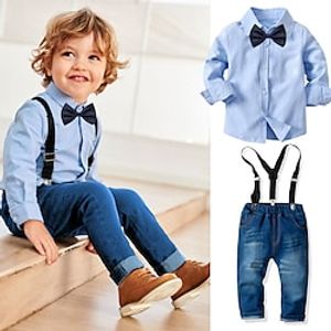 Wedding Two-piece Suit ( Shirt Pants Suspenders ) Kids Boys Ring Bearer Suits Long Sleeve Cotton Solid Colored 3-17 Years Lightinthebox