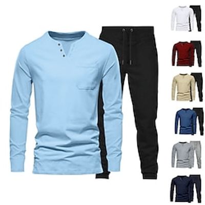Men's T-shirt Suits Tracksuit Tennis Shirt Tees and Drawstring Long Pants Plain V Neck Daily Wear Vacation Long Sleeve 2 Piece Clothing Apparel Gymnatics Casual Lightinthebox