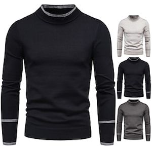 Men's Pullover Sweater Jumper Turtleneck Sweater Ribbed Knit Cropped Knitted Solid Color Turtleneck Keep Warm Modern Contemporary Work Daily Wear Clothing Apparel Winter Spring   Fall Black Light Lightinthebox