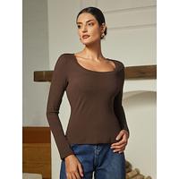 Viscose Solid Casual Long Sleeve T-shirt - thumbnail